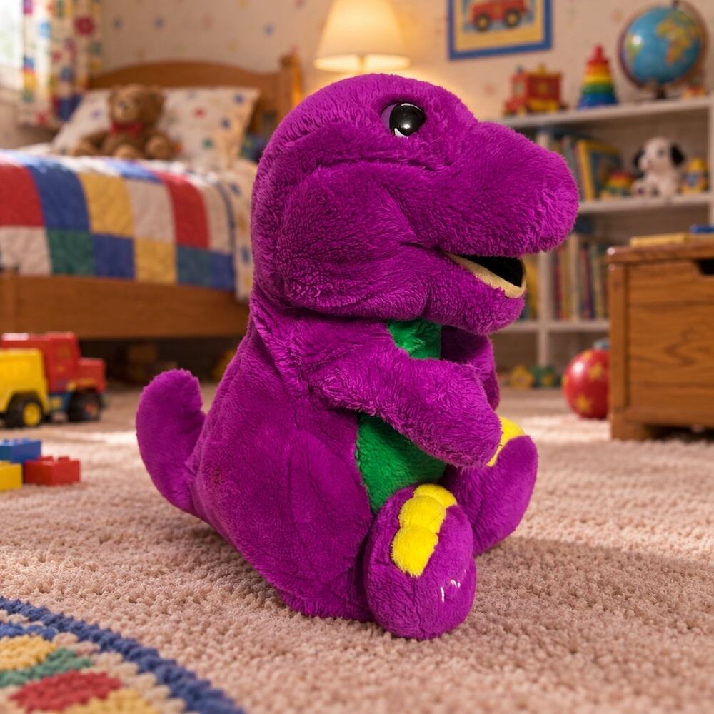 Vintage 1992 Dakin Barney the Dinosaur Plush 11” Lyons Group Purple PBS Toy